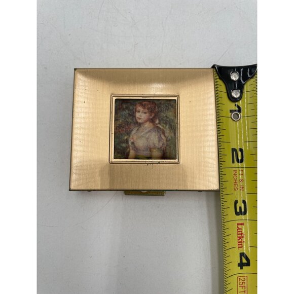 Vintage Gold Tone Compact Case Renoirs Girl Image & Mirror - Picture 5 of 6